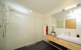 Spacious bathroom with shower in the family luxury suite