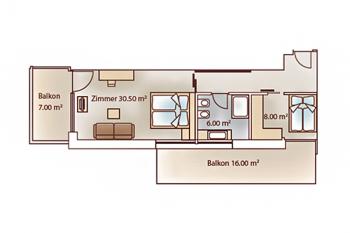 Floor plan of the luxury suite familar at Vital-Hotel Rainer